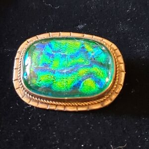 Studio Artist Signed Sterling Dichroic Glass Brooch Ocean Turtle Shell